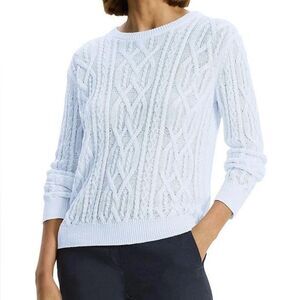 Theory light blue Women’s linen blend Cable Knit Sweater size L NWT